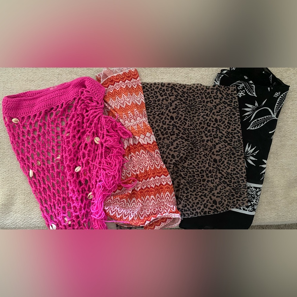 Women's Swim Sarong Bundle-Pink, Orange, Leopard, Tropical Black